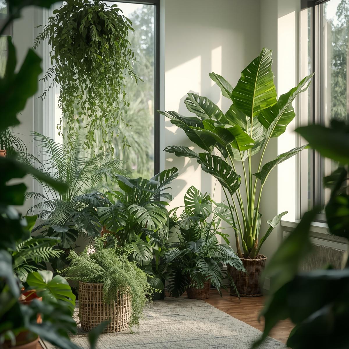 Imponerande entré med tropiska växter